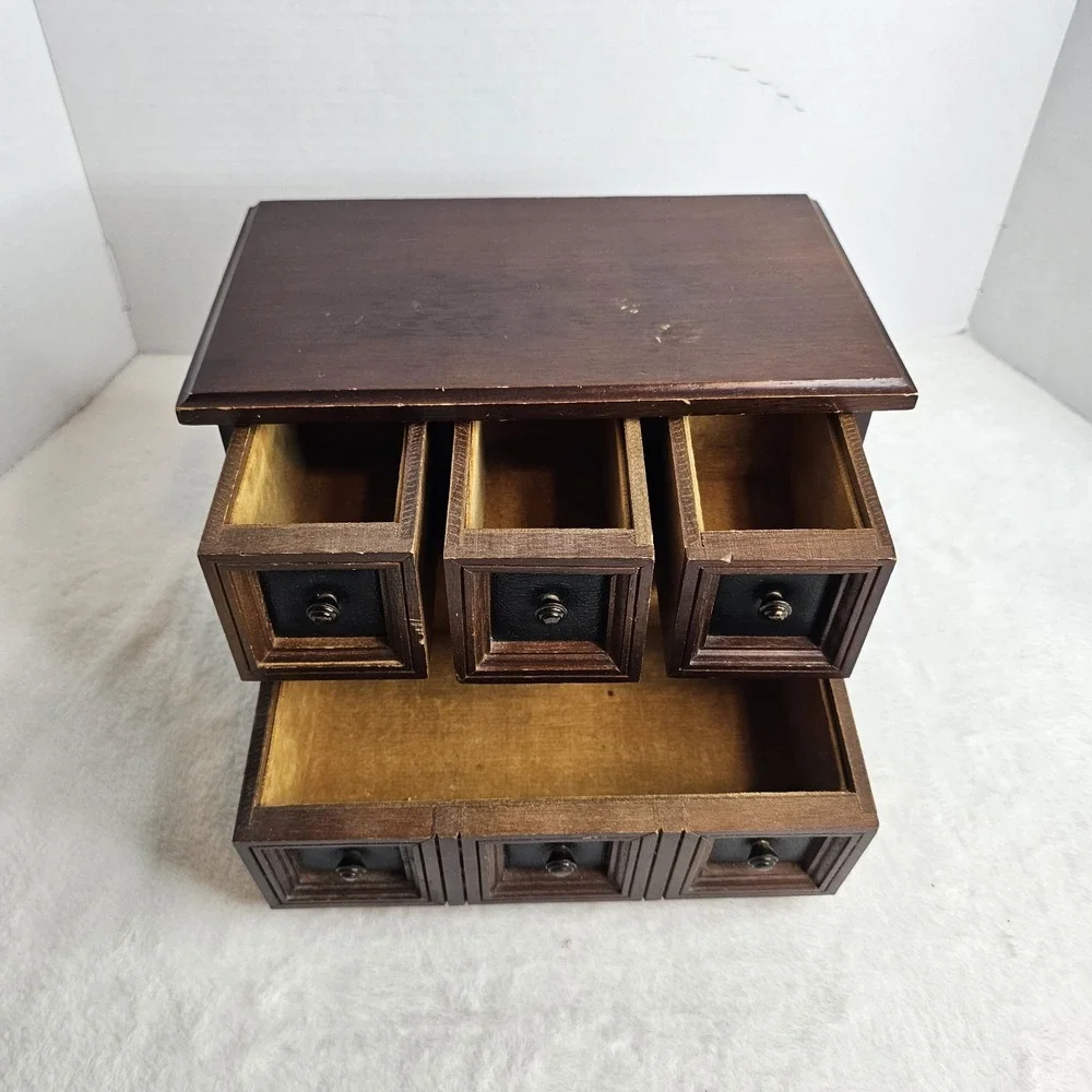 Vintage Wood 4 Drawer Tabletop Armoire/Dresser Style Jewelry Music Box